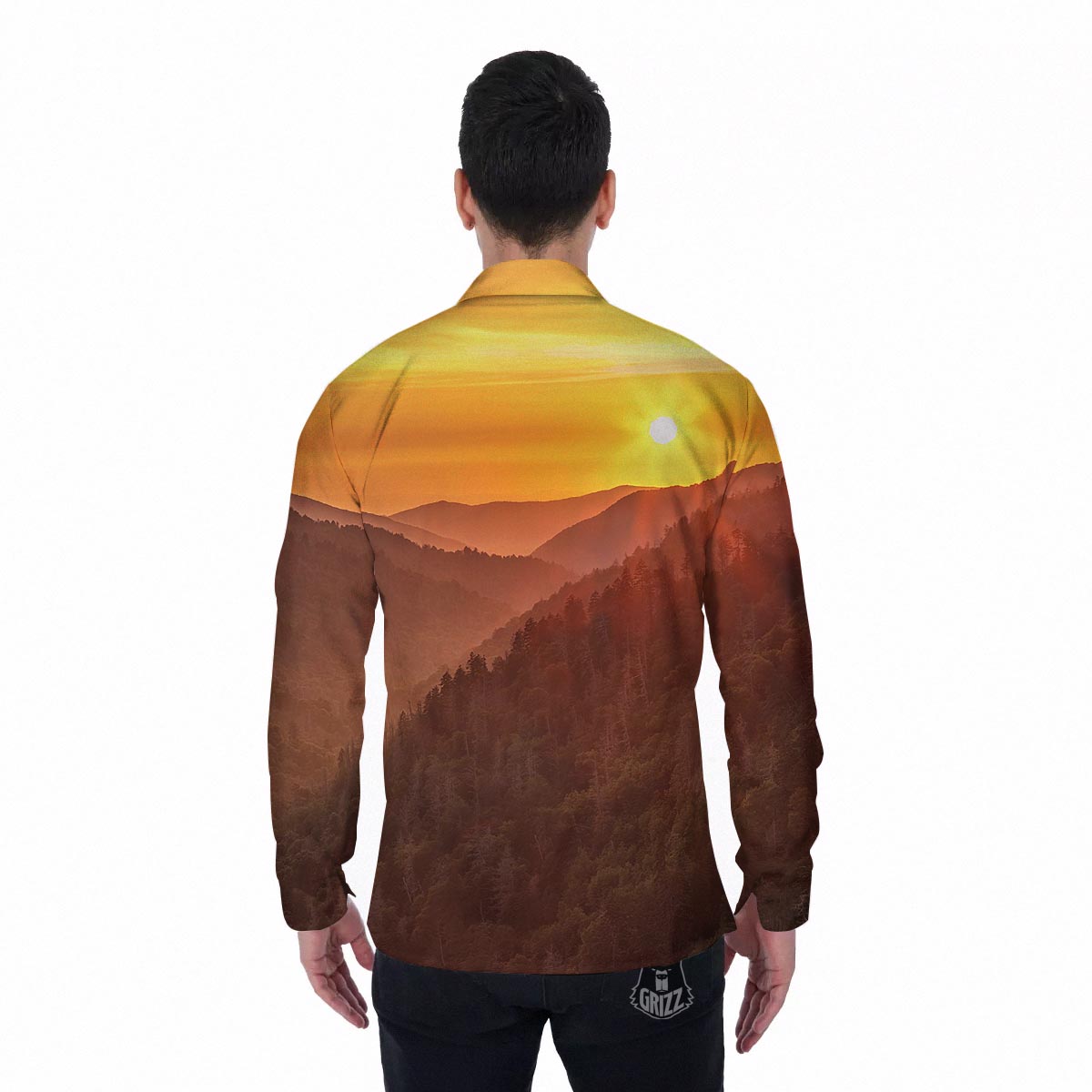 Mountain Sunset Print Men's Long Sleeve Shirts-grizzshop