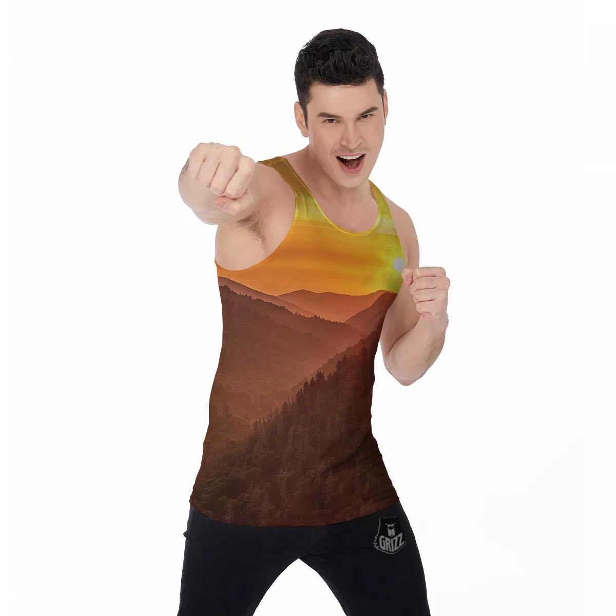 Mountain Sunset Print Men's Tank Top-grizzshop