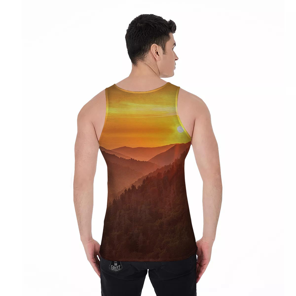 Mountain Sunset Print Men's Tank Top-grizzshop
