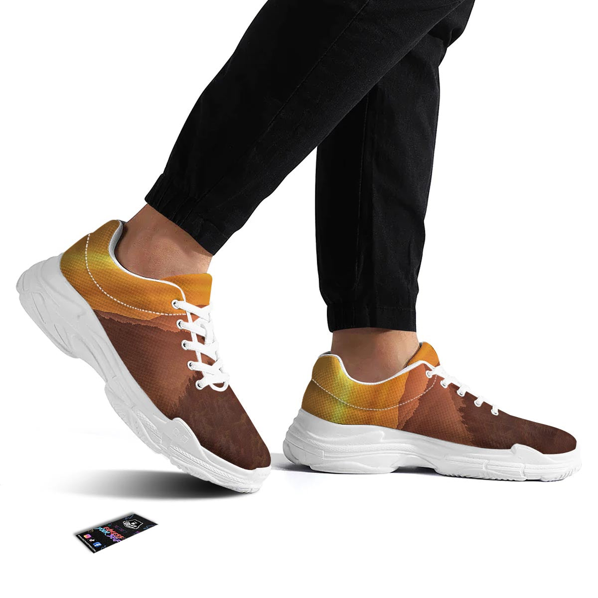 Mountain Sunset Print White Chunky Shoes-grizzshop
