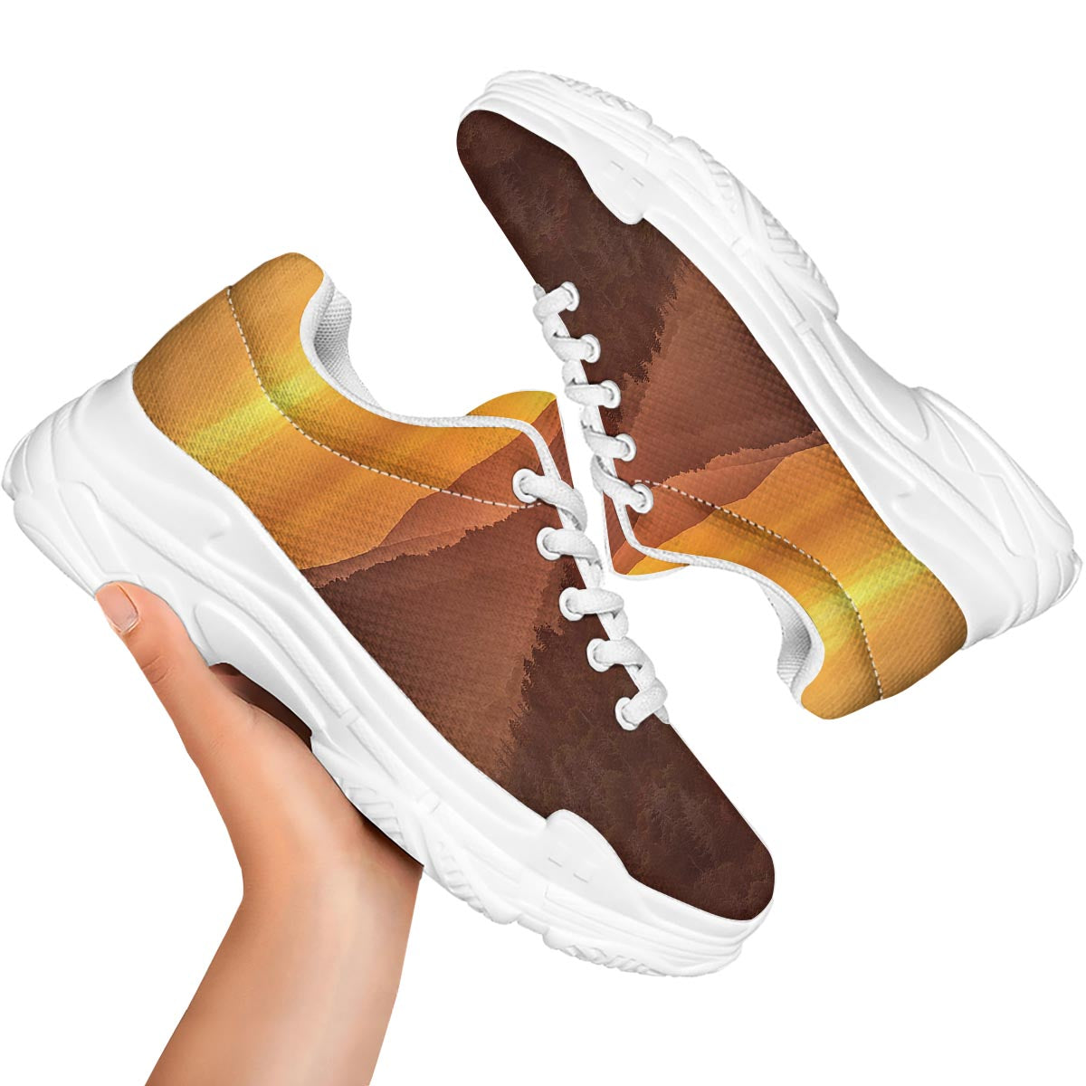 Mountain Sunset Print White Chunky Shoes-grizzshop