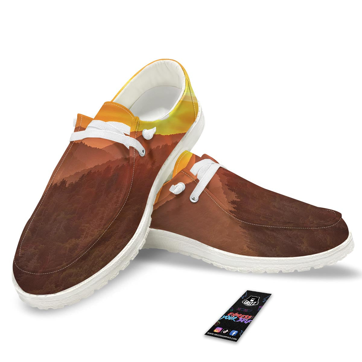 Mountain Sunset Print White Loafers-grizzshop
