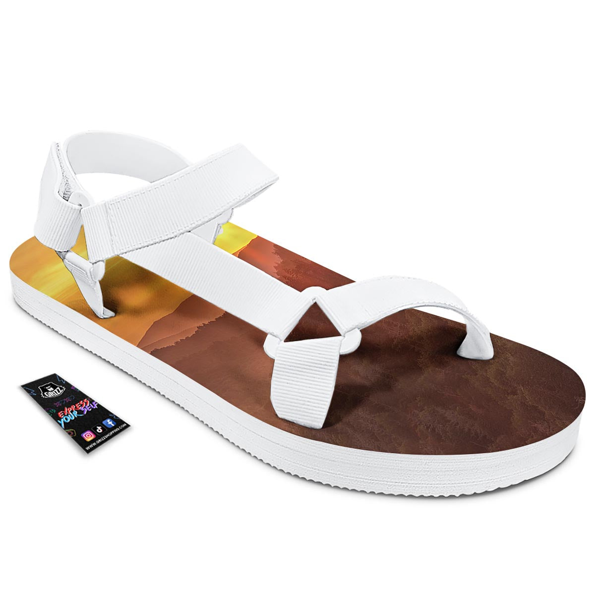 Mountain Sunset Print White Open Toe Sandals-grizzshop