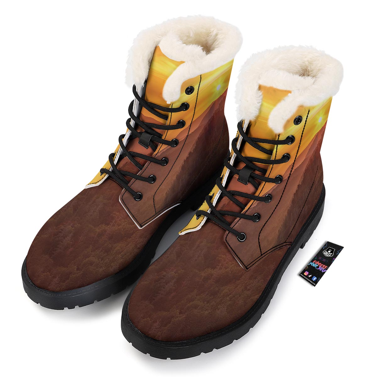 Mountain Sunset Print Winter Boots-grizzshop