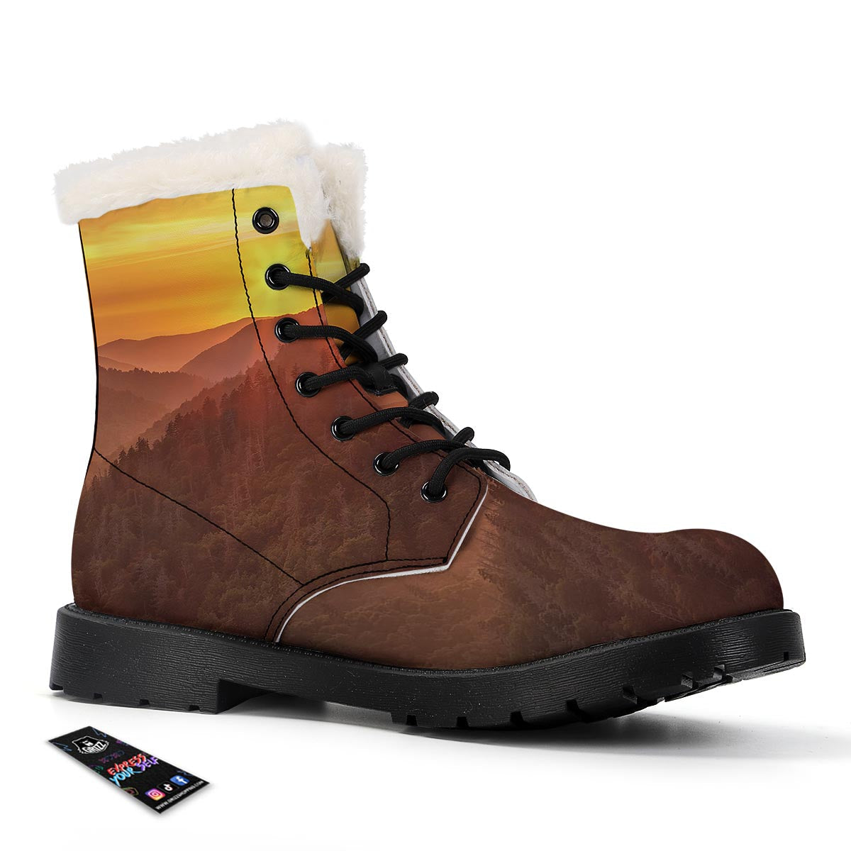 Mountain Sunset Print Winter Boots-grizzshop