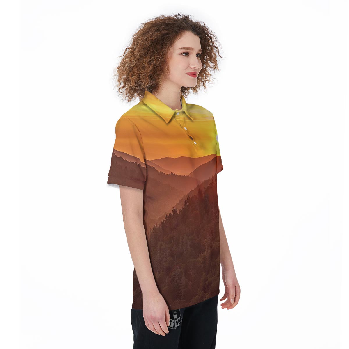 Mountain Sunset Print Women's Golf Shirts-grizzshop