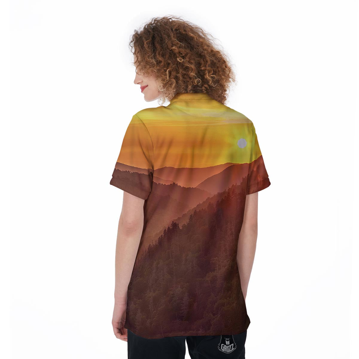 Mountain Sunset Print Women's Golf Shirts-grizzshop