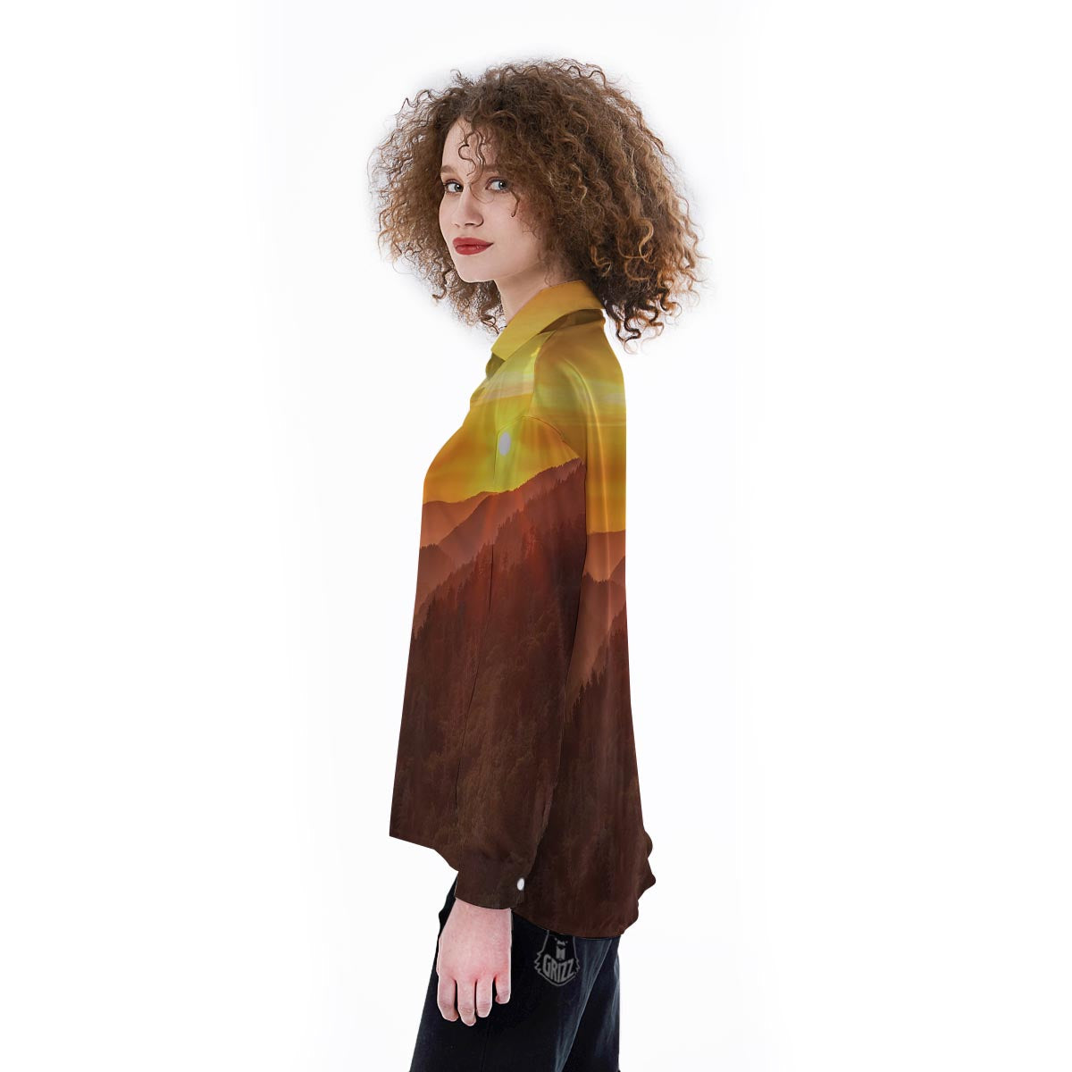 Mountain Sunset Print Women's Long Sleeve Shirts-grizzshop