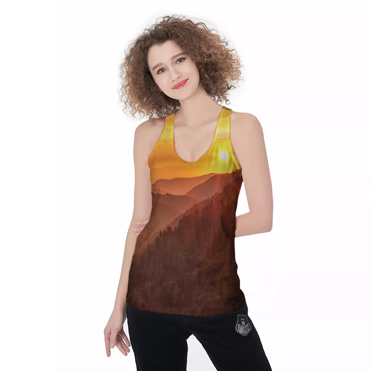 Mountain Sunset Print Women's Racerback Tank Top-grizzshop