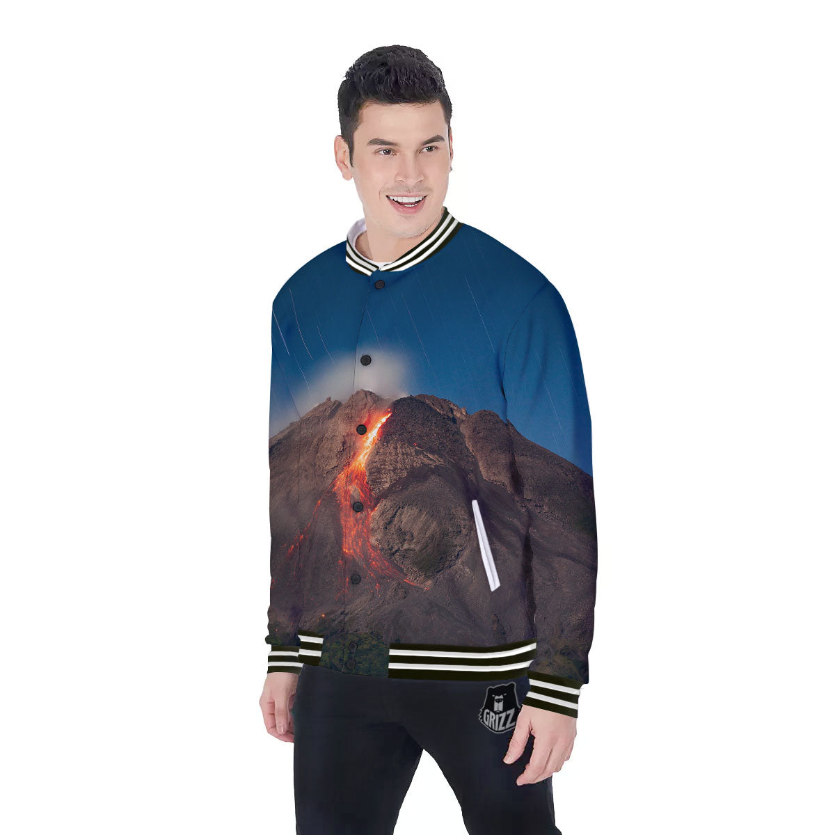 Mountain Volcanic Print Baseball Jacket-grizzshop