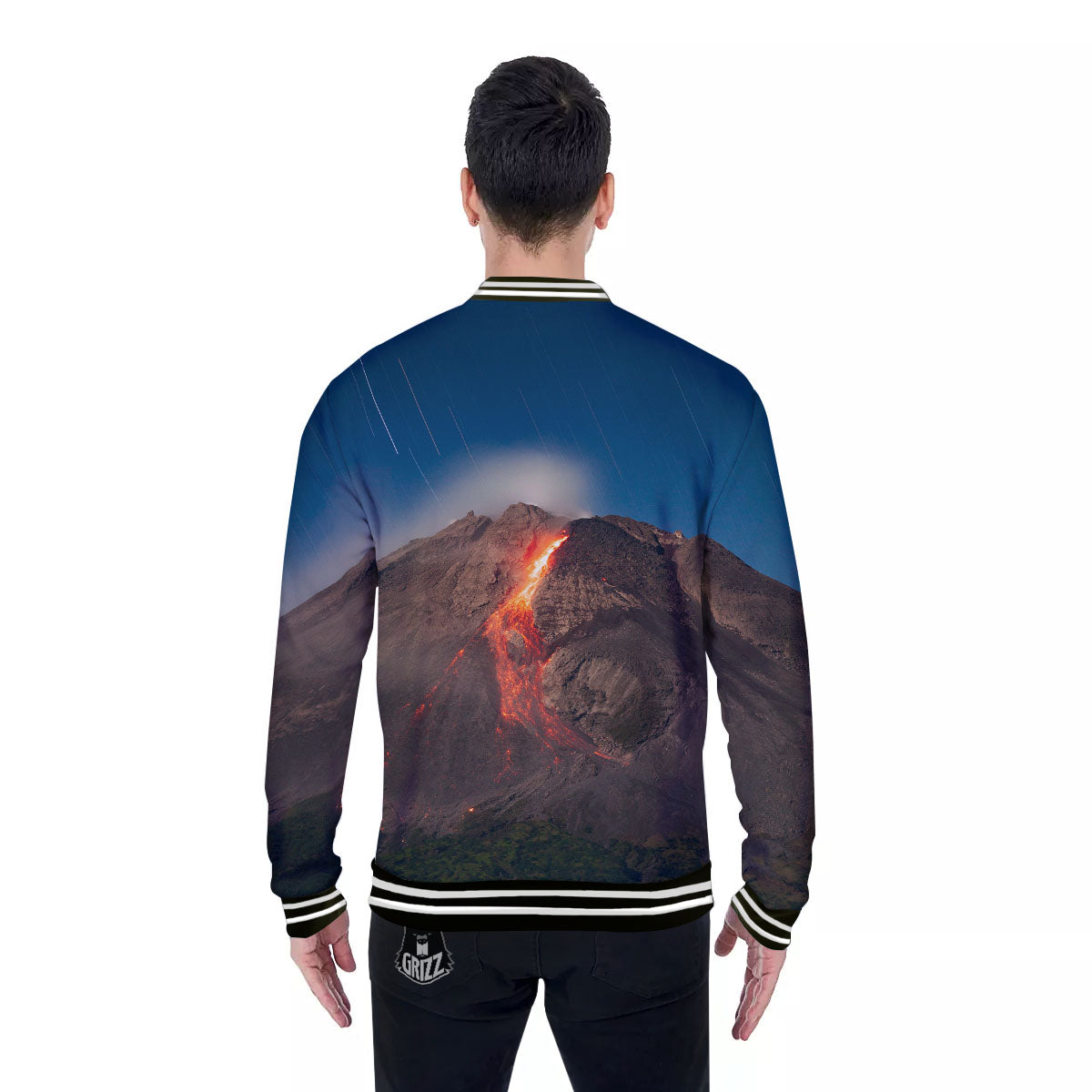 Mountain Volcanic Print Baseball Jacket-grizzshop