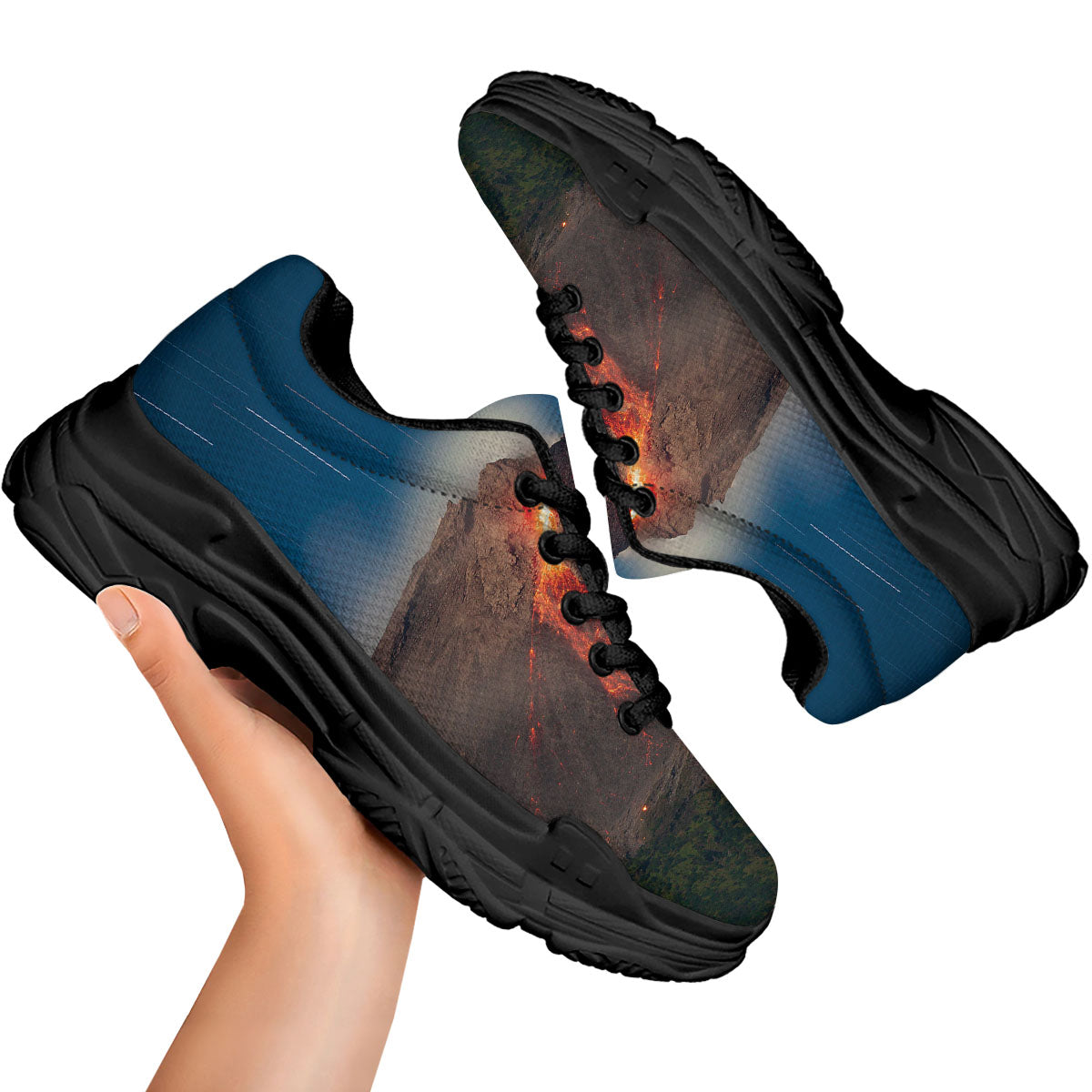Mountain Volcanic Print Black Chunky Shoes-grizzshop