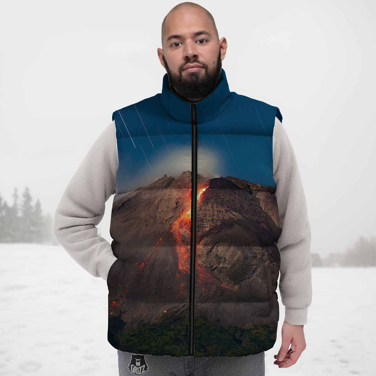 Mountain Volcanic Print Down Vest-grizzshop