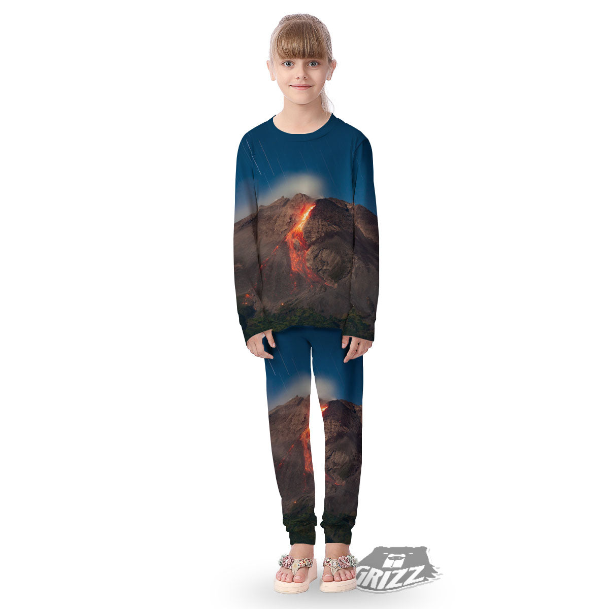 Mountain Volcanic Print Kid's Pajamas-grizzshop