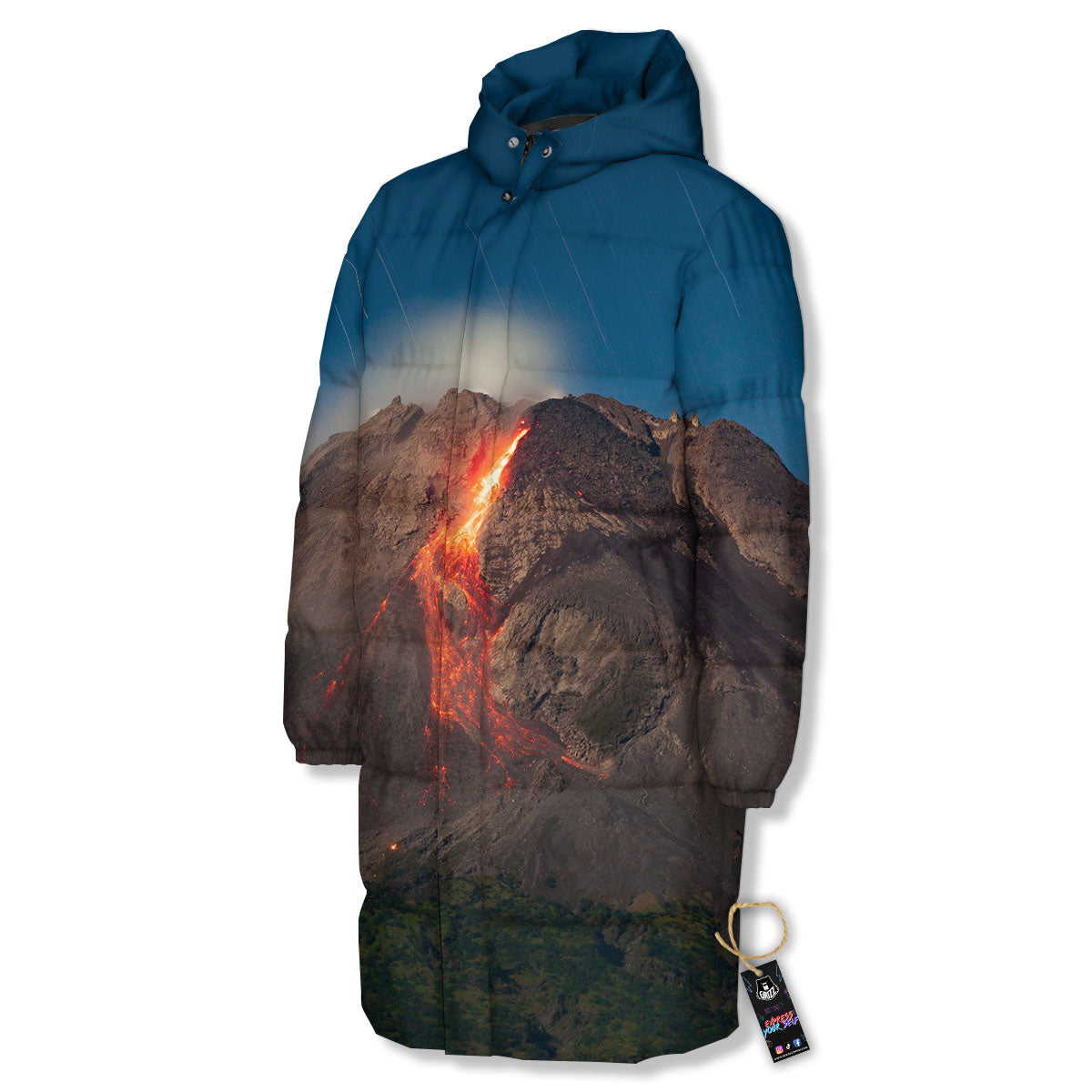 Mountain Volcanic Print Long Down Jacket-grizzshop