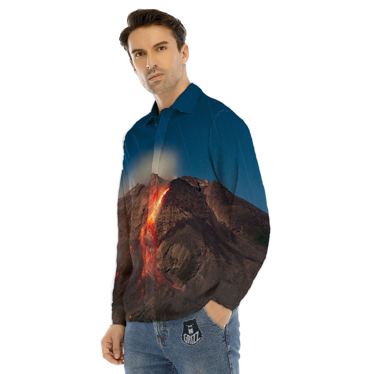 Mountain Volcanic Print Men's Dress Shirts-grizzshop