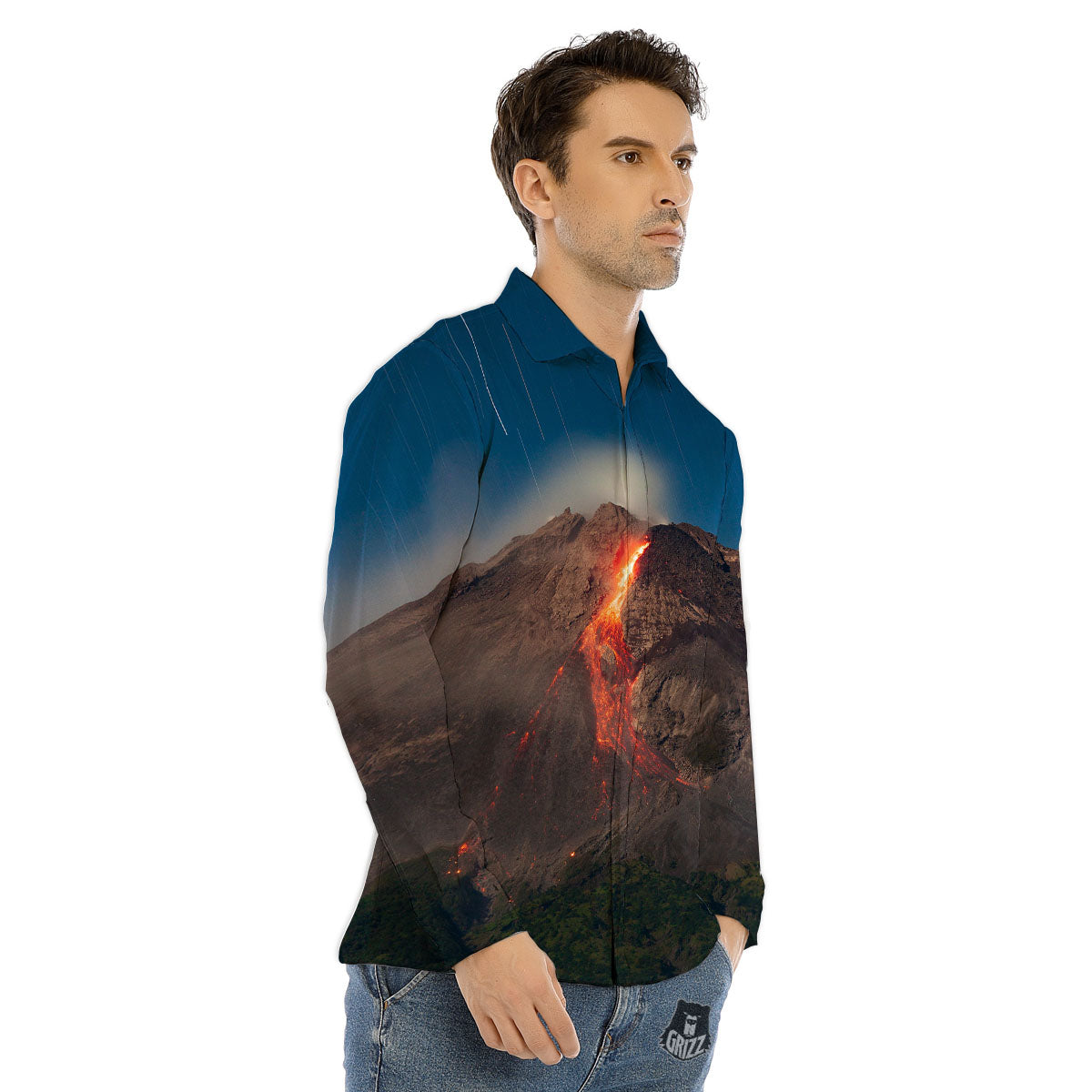Mountain Volcanic Print Men's Dress Shirts-grizzshop