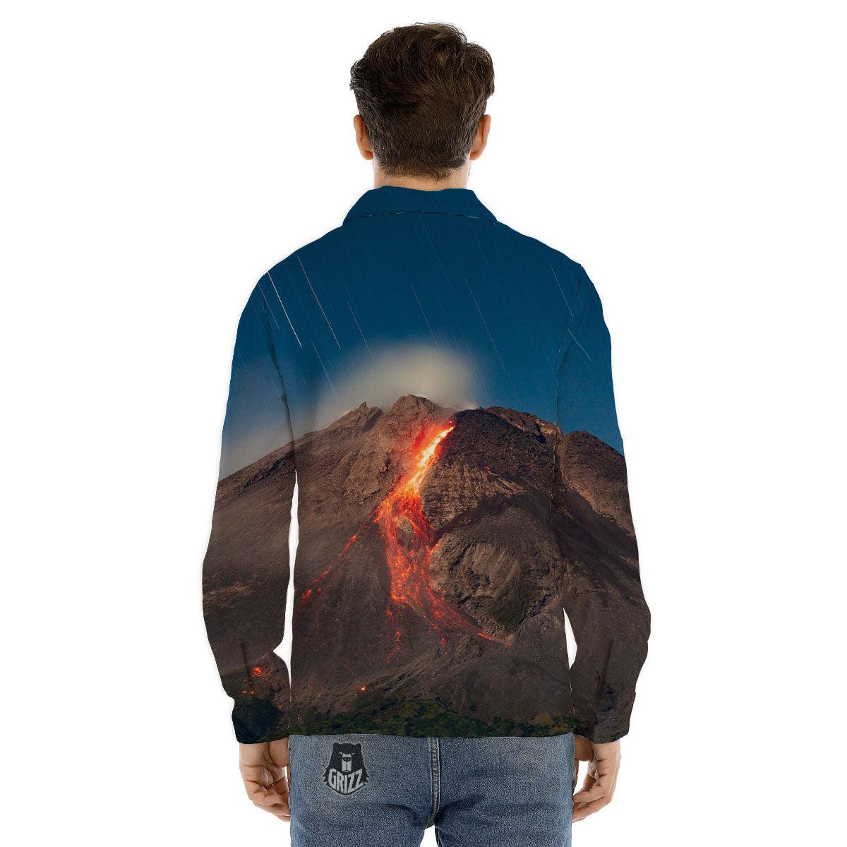 Mountain Volcanic Print Men's Dress Shirts-grizzshop