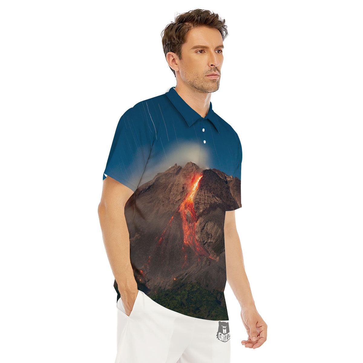 Mountain Volcanic Print Men's Golf Shirts-grizzshop