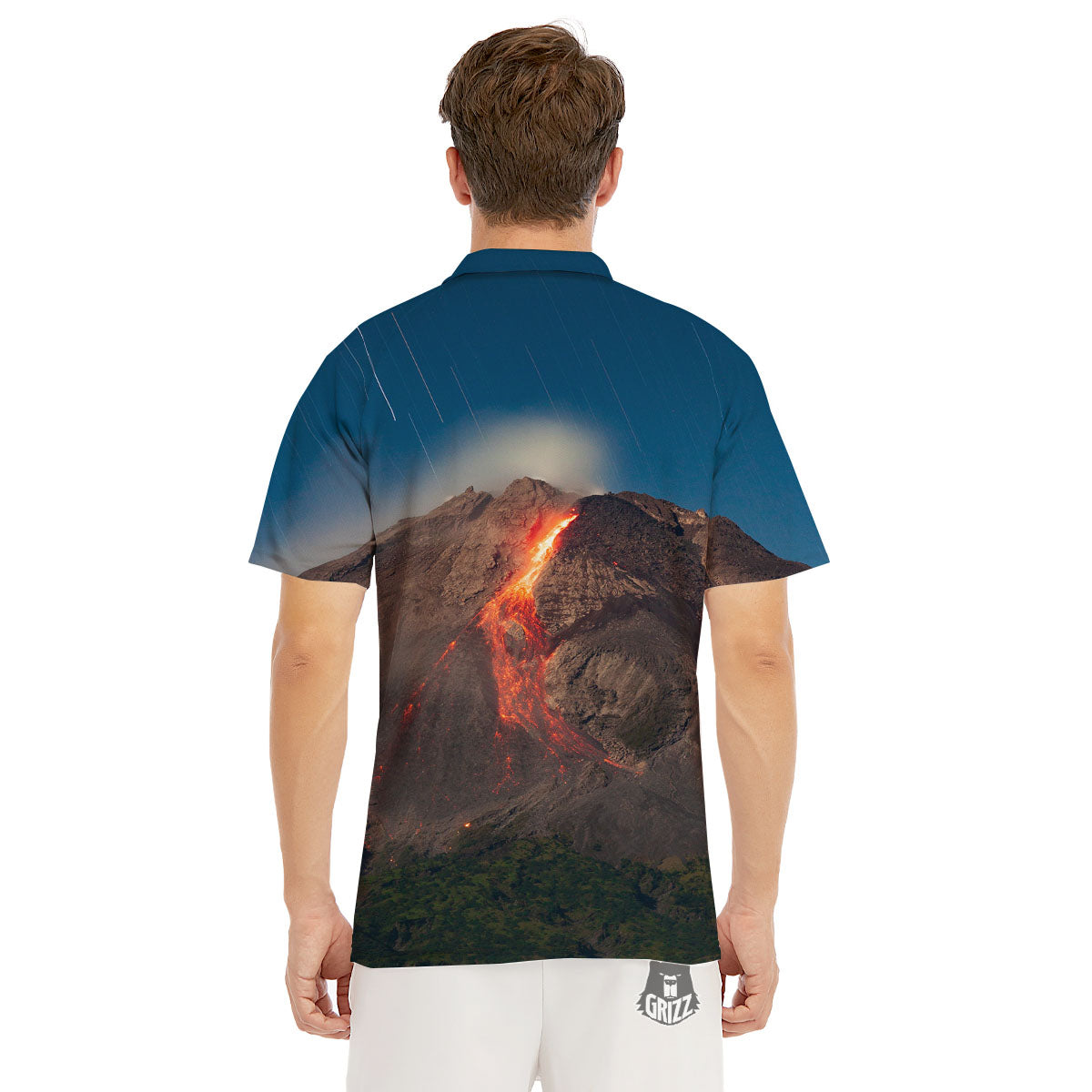 Mountain Volcanic Print Men's Golf Shirts-grizzshop