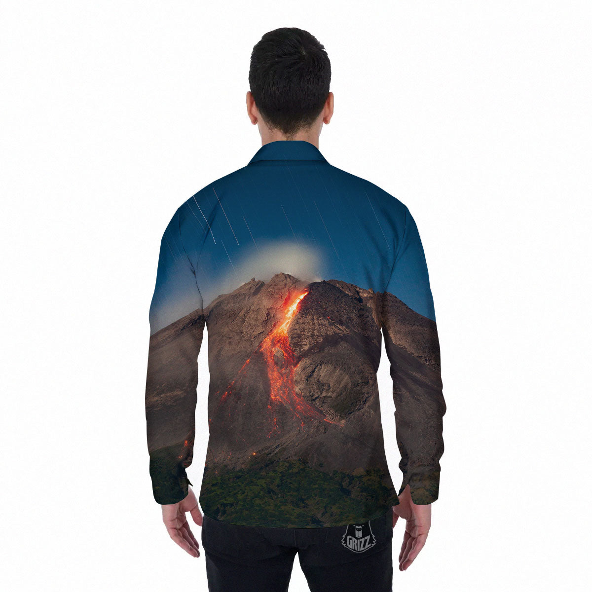 Mountain Volcanic Print Men's Long Sleeve Shirts-grizzshop
