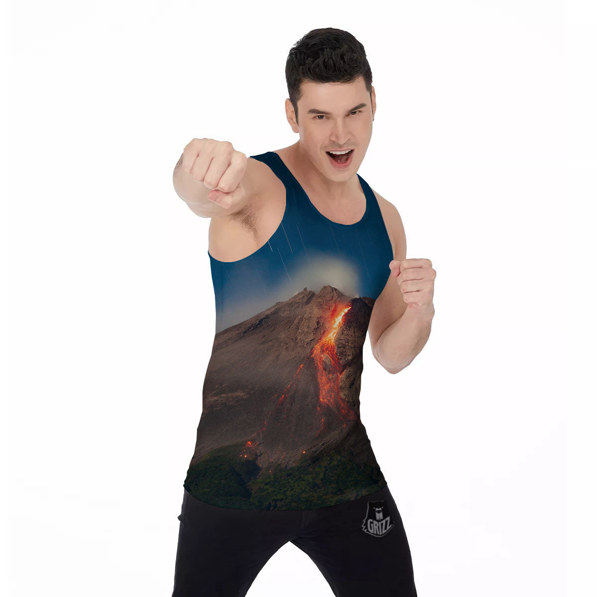 Mountain Volcanic Print Men's Tank Top-grizzshop