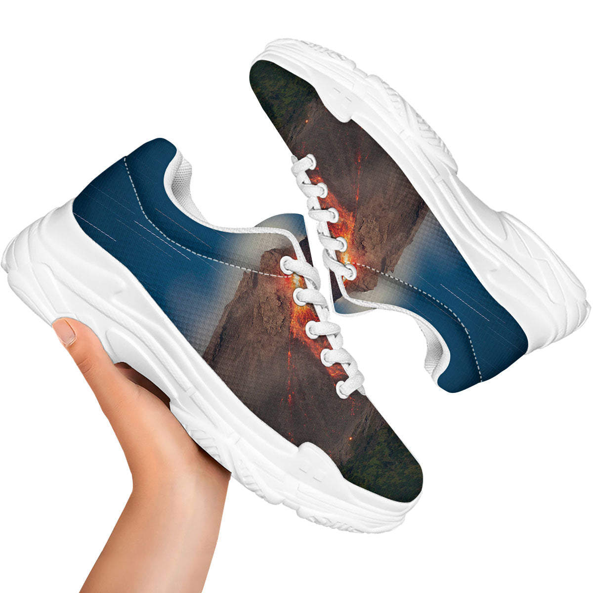 Mountain Volcanic Print White Chunky Shoes-grizzshop