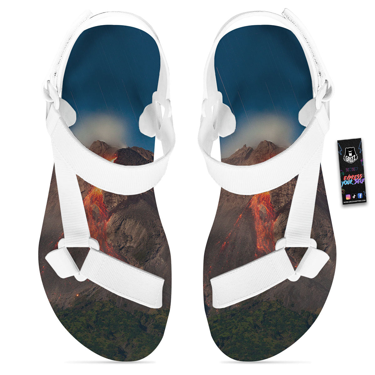 Mountain Volcanic Print White Open Toe Sandals-grizzshop
