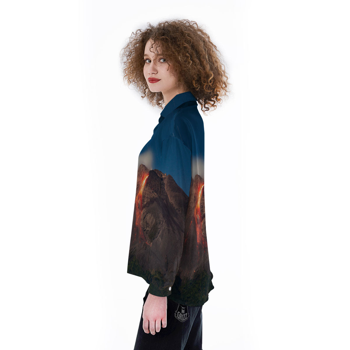 Mountain Volcanic Print Women's Long Sleeve Shirts-grizzshop
