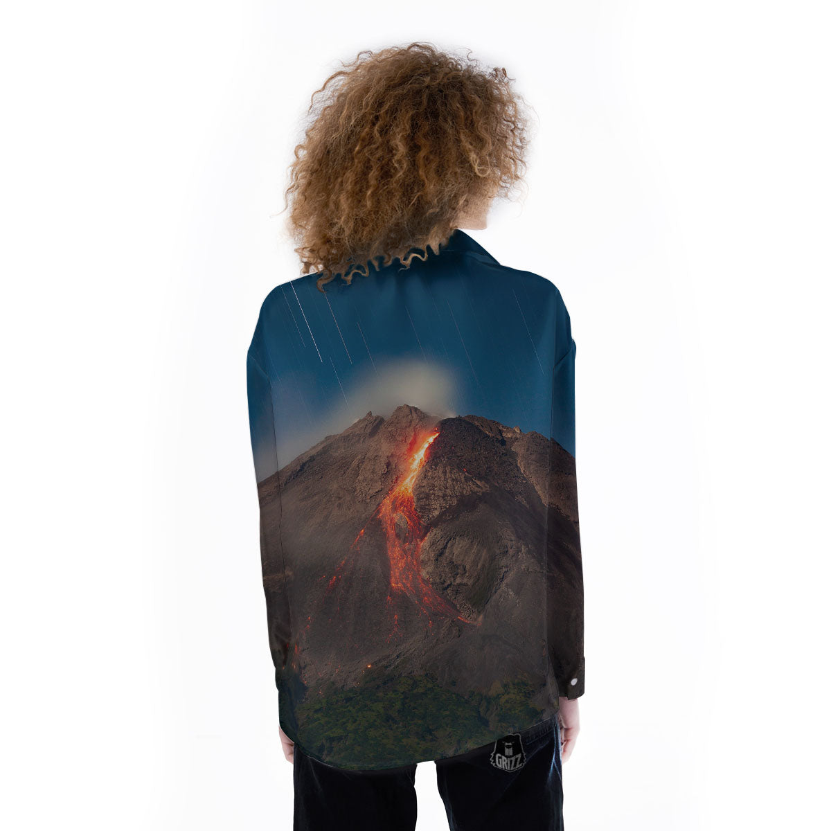 Mountain Volcanic Print Women's Long Sleeve Shirts-grizzshop