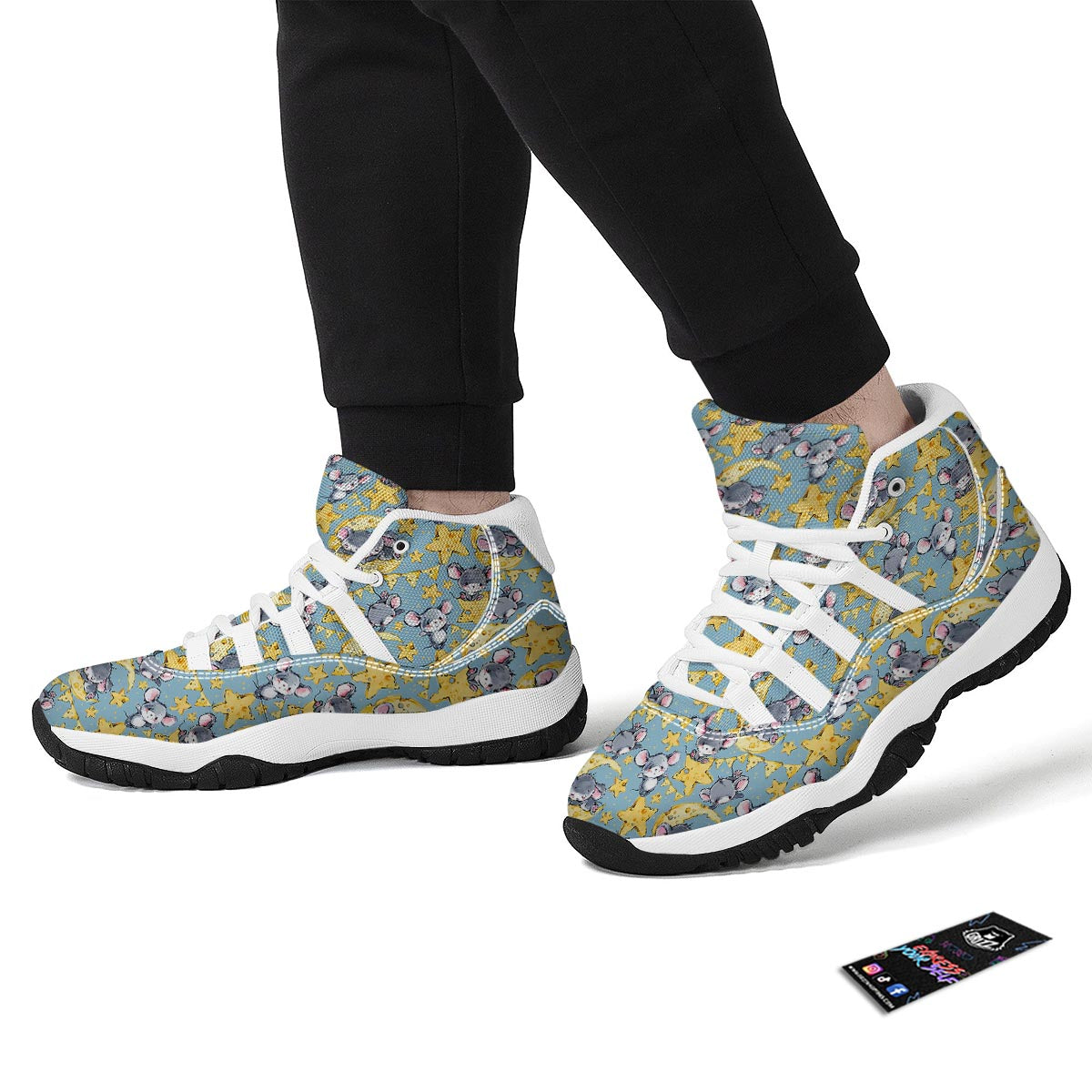 Mouse Cheese Pattern Print White Bball Shoes-grizzshop