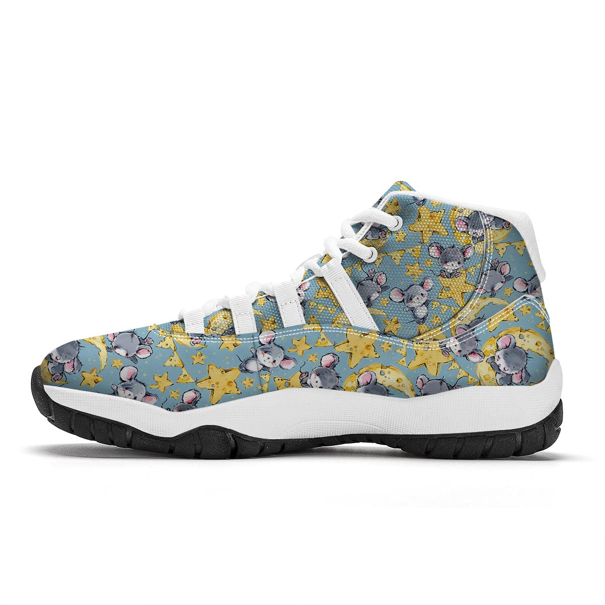 Mouse Cheese Pattern Print White Bball Shoes-grizzshop