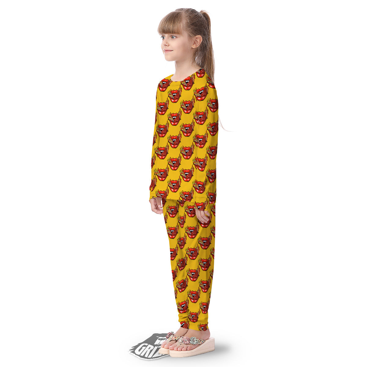 Mouth And Tongue Sticking Fire Print Pattern Kid's Pajamas-grizzshop