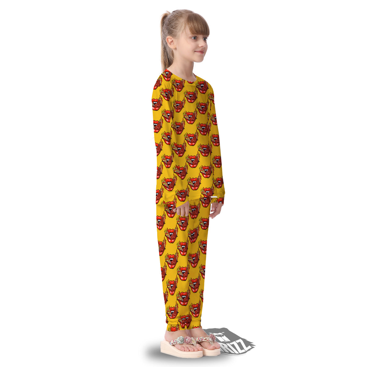 Mouth And Tongue Sticking Fire Print Pattern Kid's Pajamas-grizzshop
