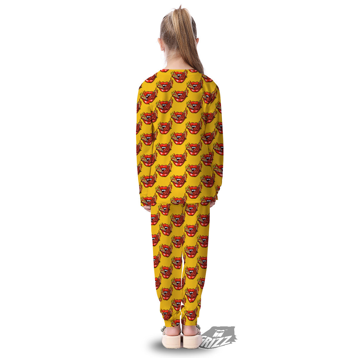 Mouth And Tongue Sticking Fire Print Pattern Kid's Pajamas-grizzshop