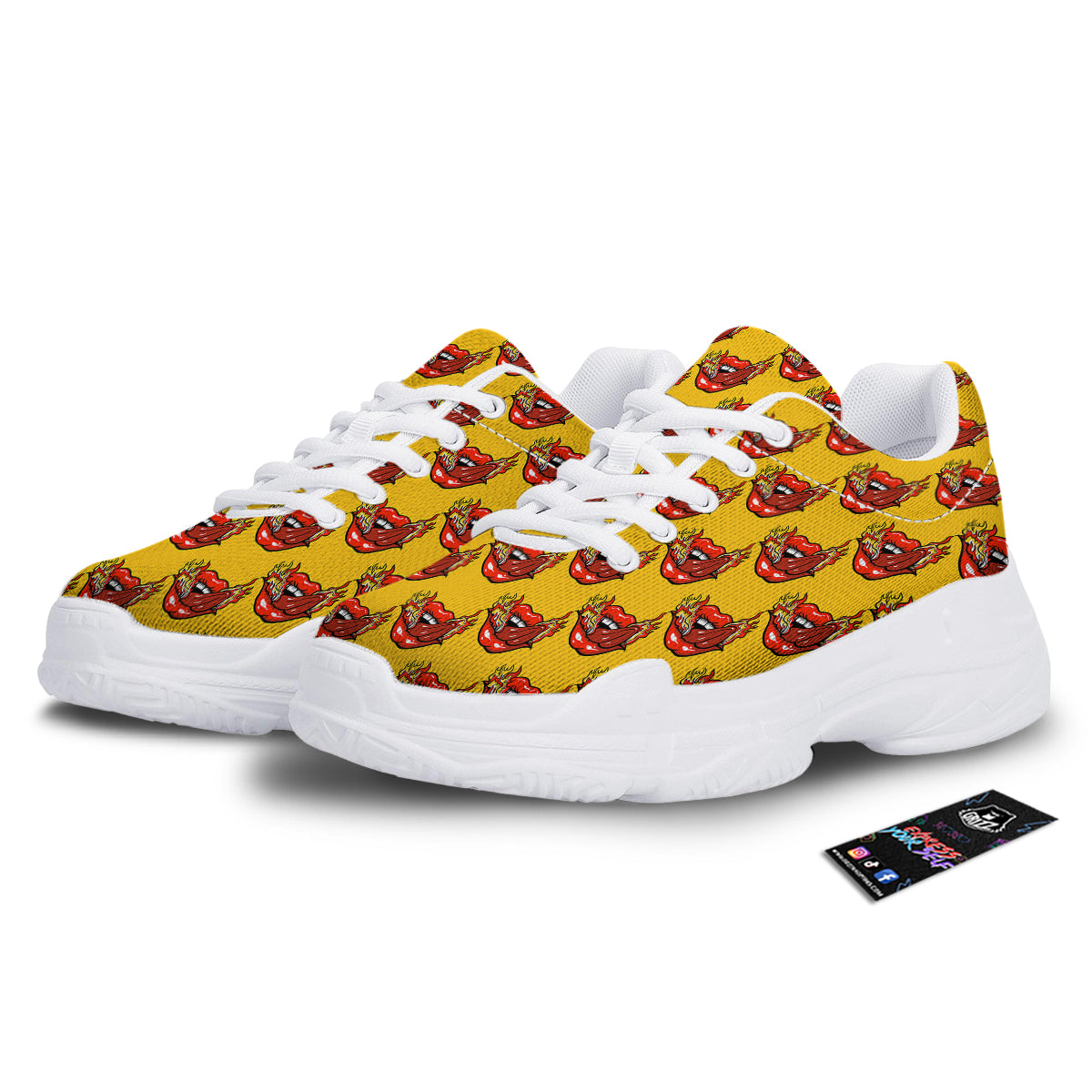 Mouth And Tongue Sticking Fire Print Pattern White Chunky Shoes-grizzshop
