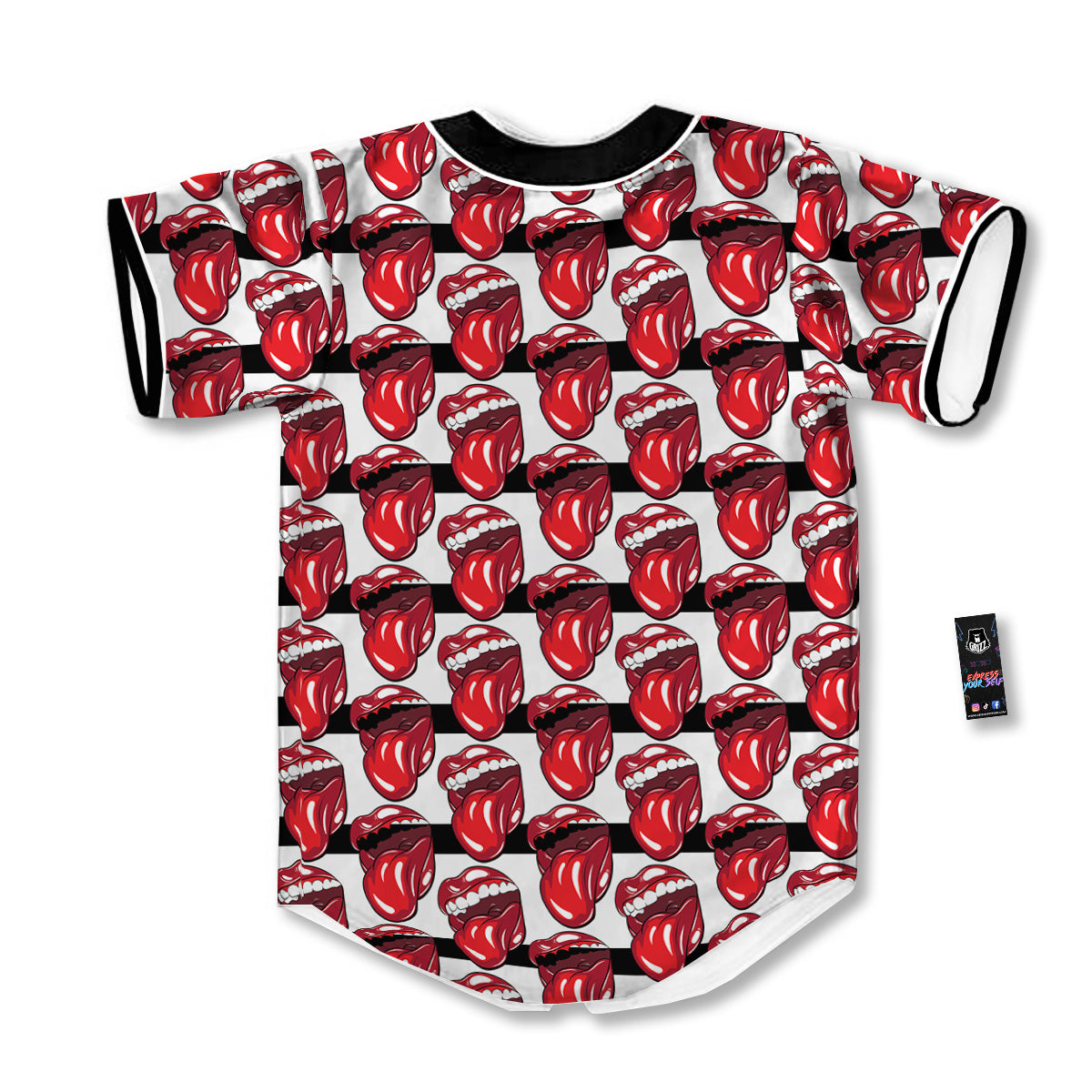 Mouth And Tongue Stripe Print Pattern Baseball Jersey-grizzshop