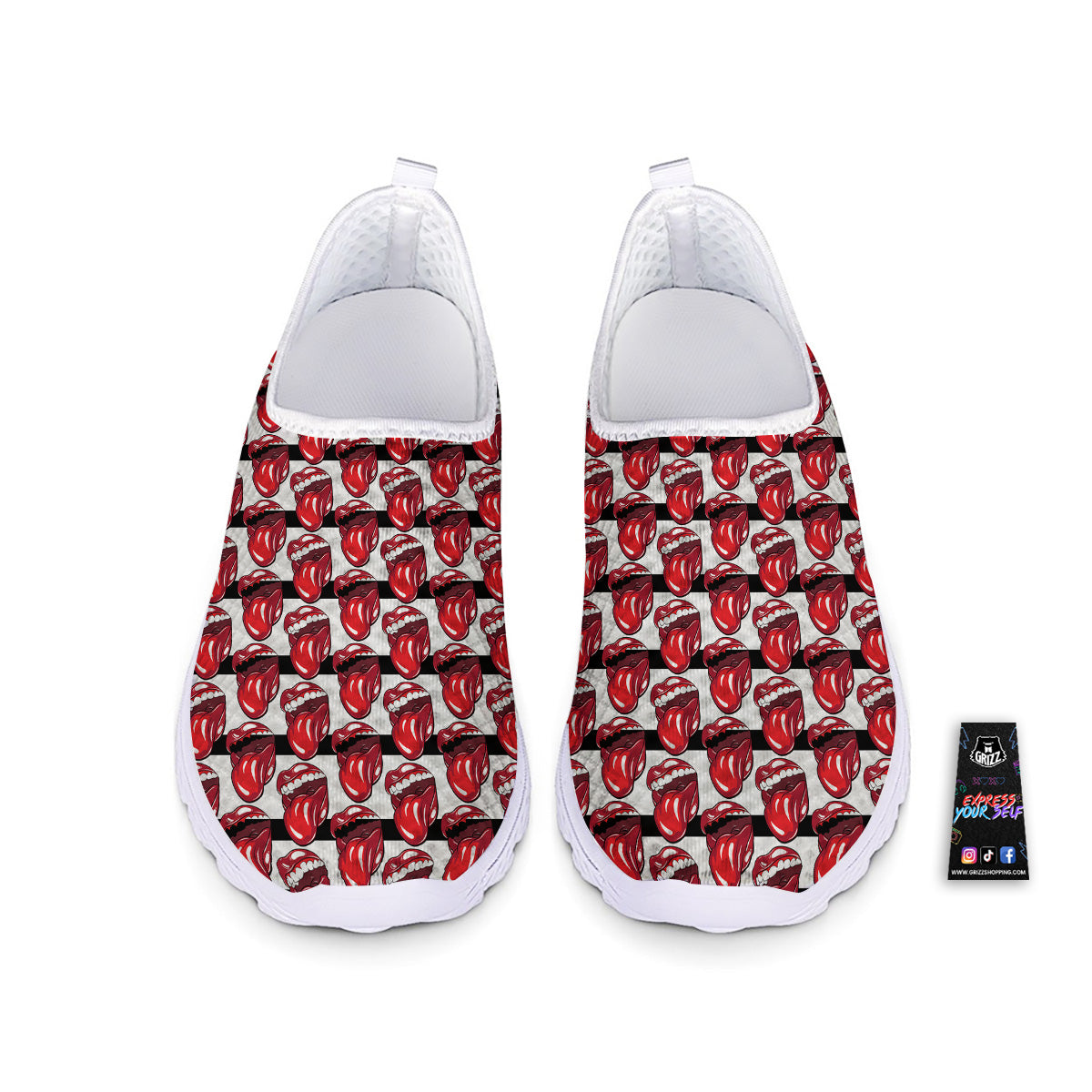 Mouth And Tongue Stripe Print Pattern Nurse Shoes-grizzshop