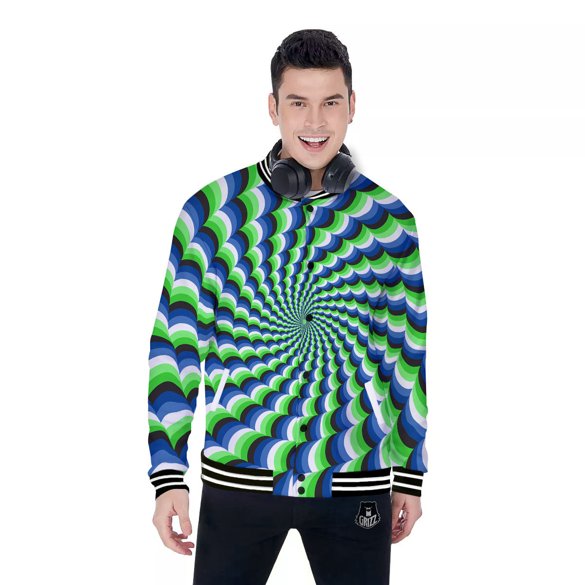 Moving Illusion Optical Green Baseball Jacket-grizzshop