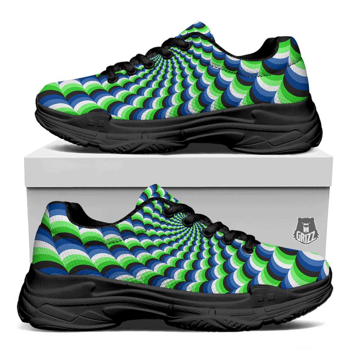 Moving Illusion Optical Green Black Chunky Shoes-grizzshop