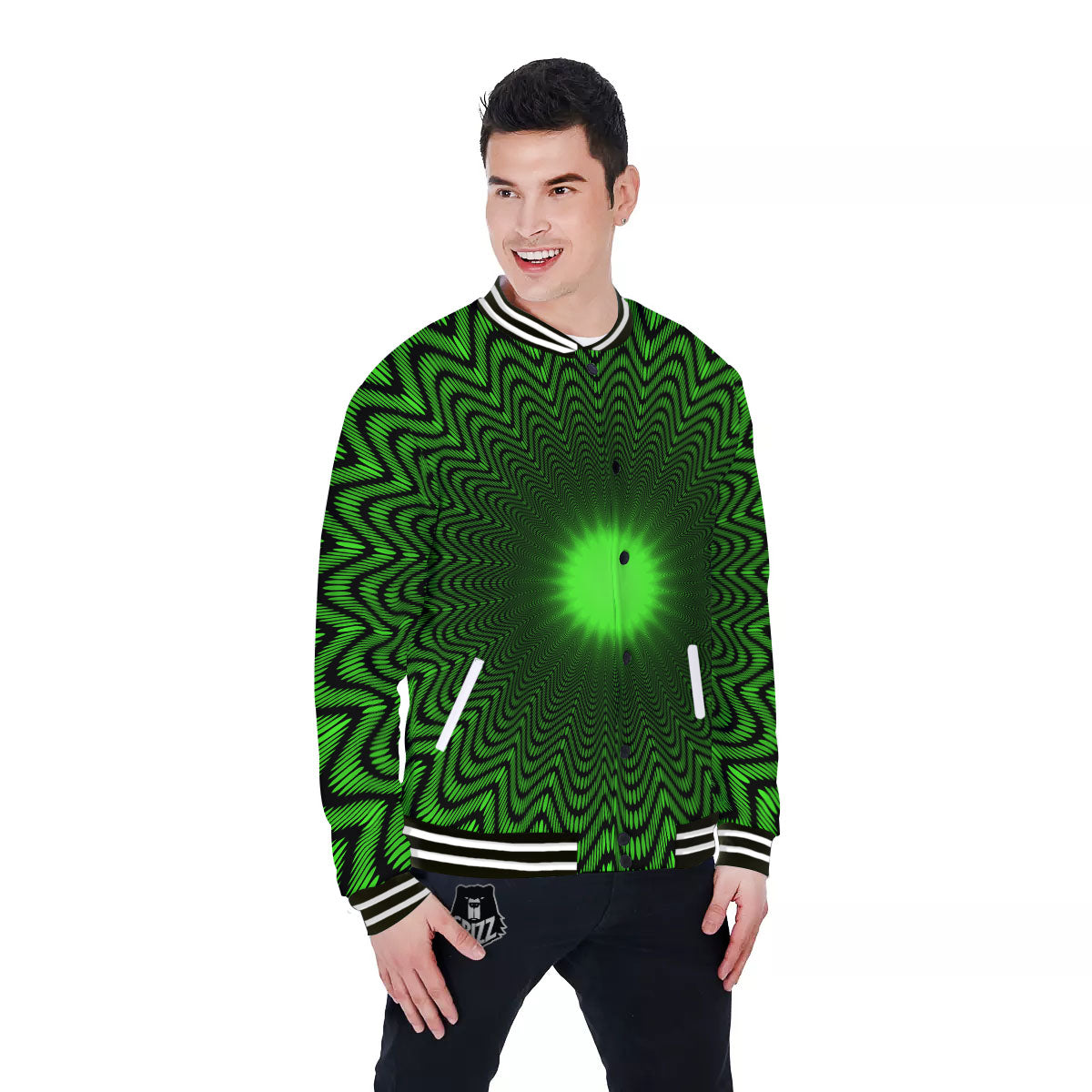 Moving Illusion Optical Green Dizzy Baseball Jacket-grizzshop