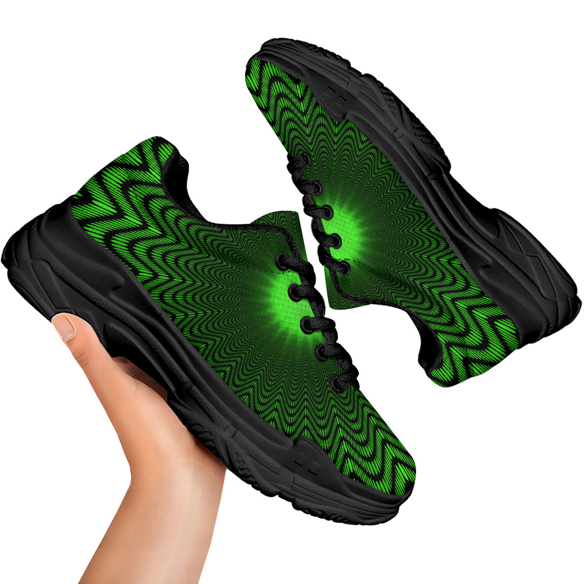 Moving Illusion Optical Green Dizzy Black Chunky Shoes-grizzshop