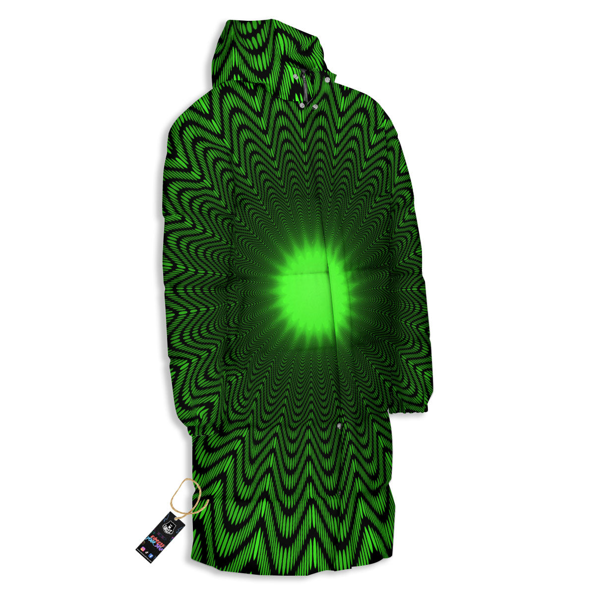 Moving Illusion Optical Green Dizzy Long Down Jacket-grizzshop