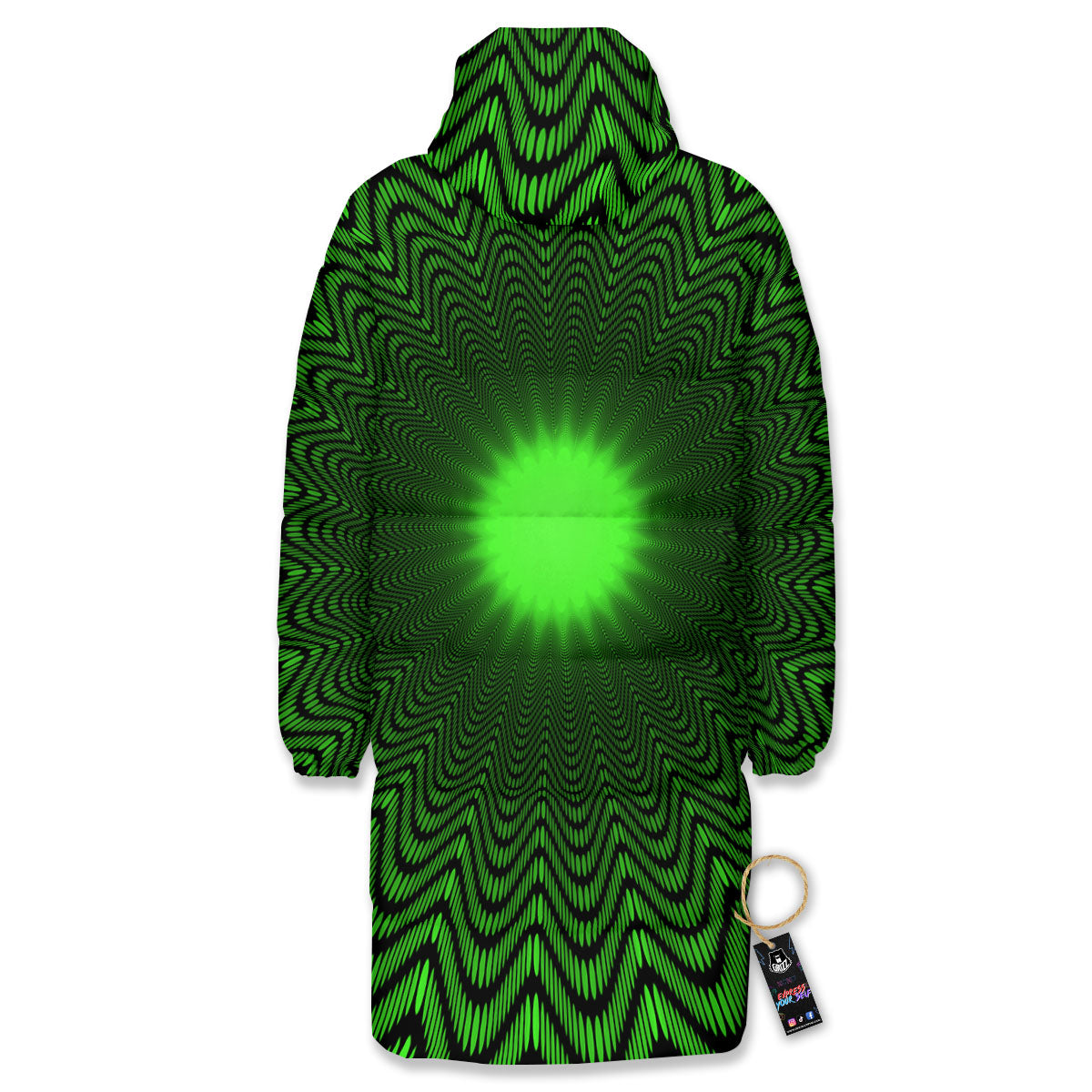 Moving Illusion Optical Green Dizzy Long Down Jacket-grizzshop