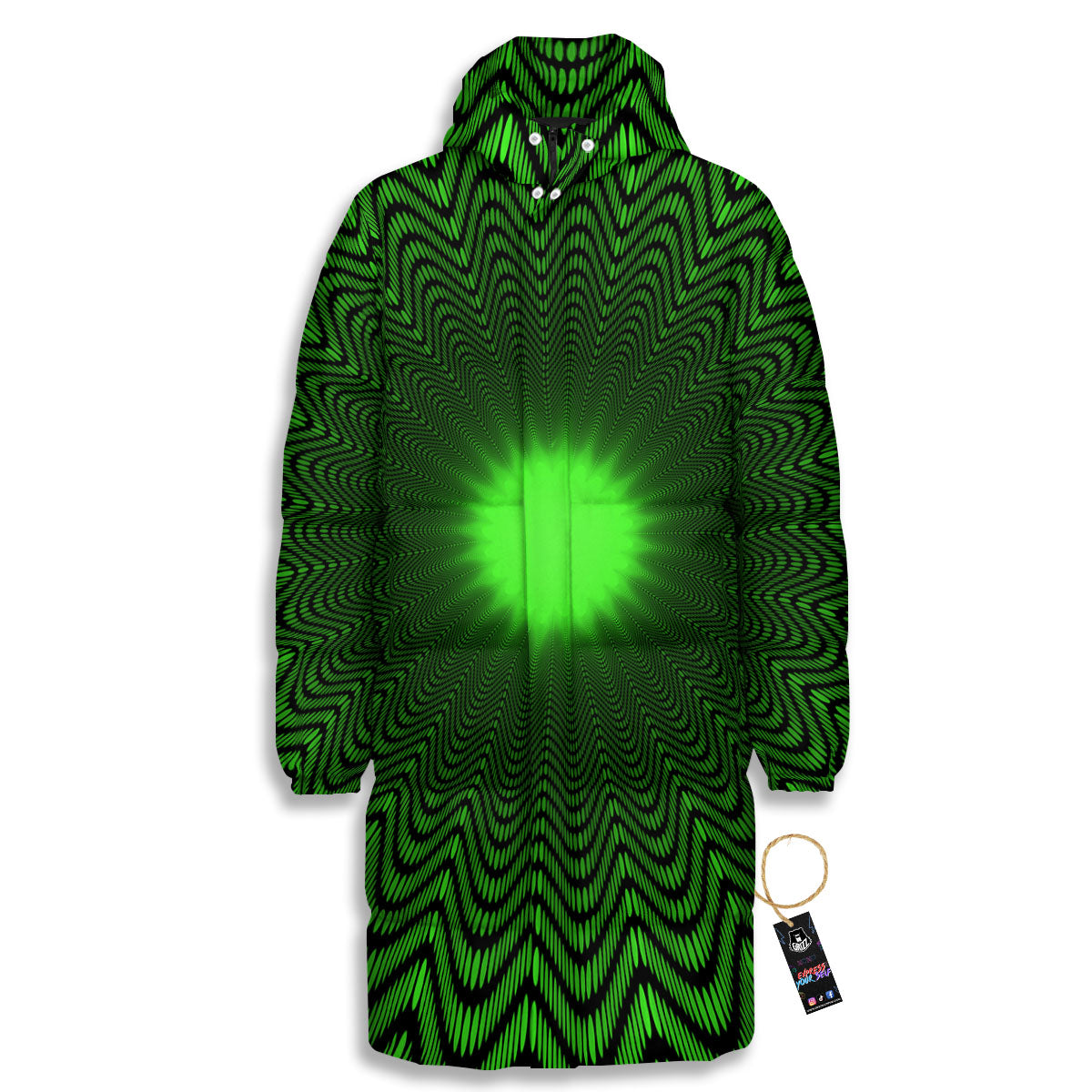 Moving Illusion Optical Green Dizzy Long Down Jacket-grizzshop