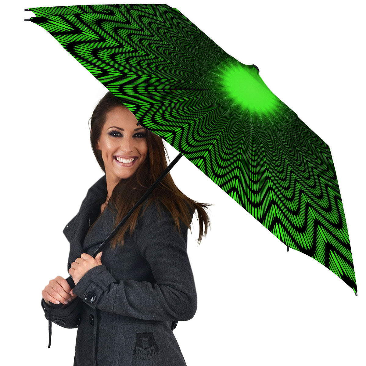 Moving Illusion Optical Green Dizzy Umbrella-grizzshop
