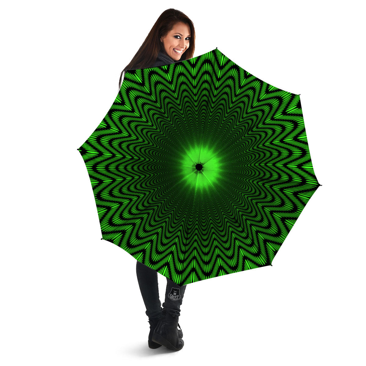 Moving Illusion Optical Green Dizzy Umbrella-grizzshop