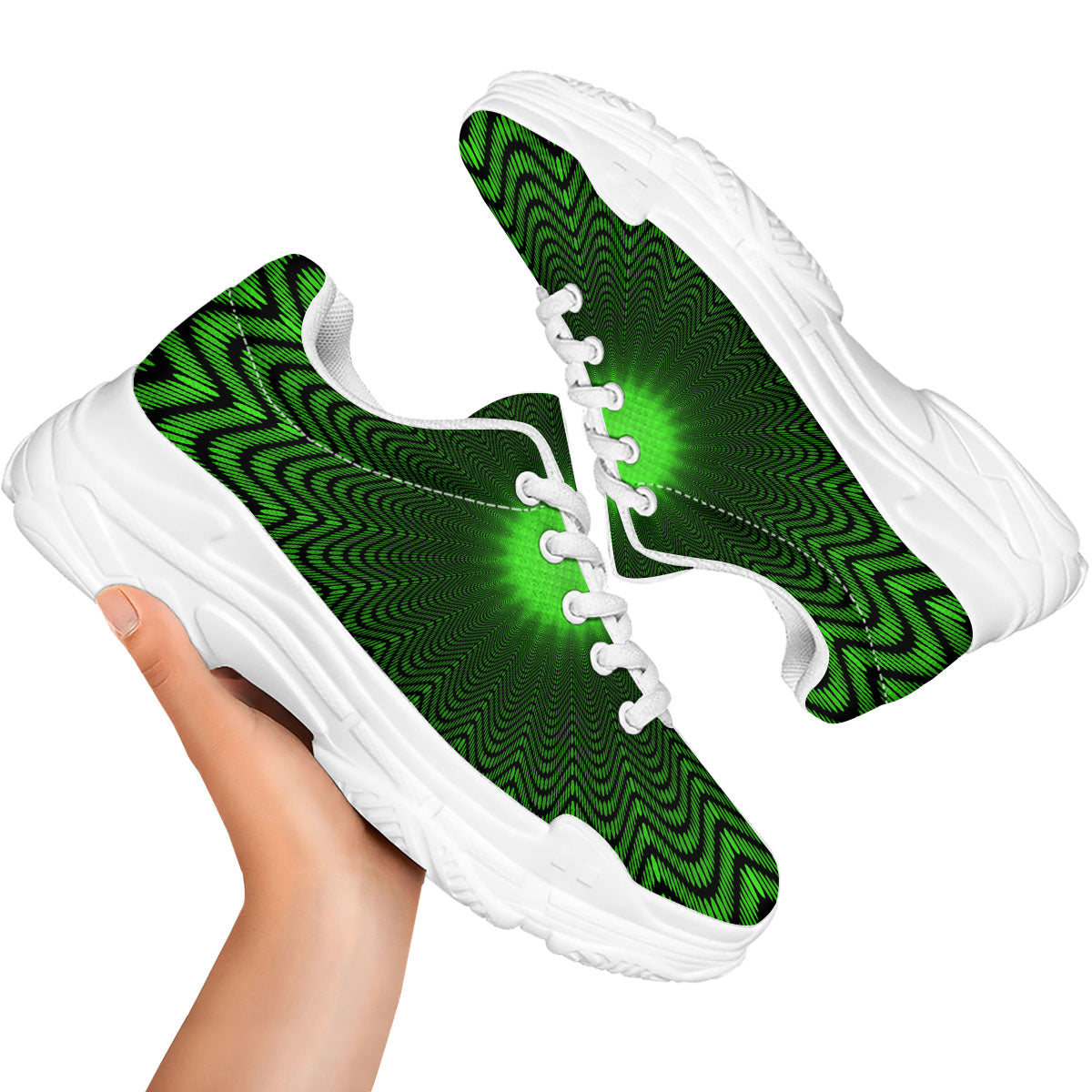 Moving Illusion Optical Green Dizzy White Chunky Shoes-grizzshop