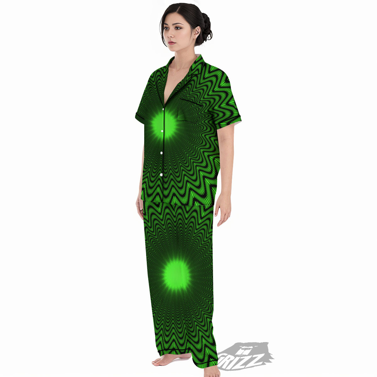 Moving Illusion Optical Green Dizzy Women's Pajamas Set-grizzshop