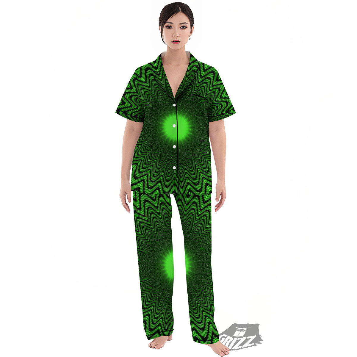 Moving Illusion Optical Green Dizzy Women's Pajamas Set-grizzshop